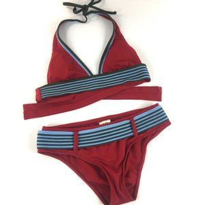 💎SOLD💎Lucky Brand Red Bikini Set Belted Halter Small